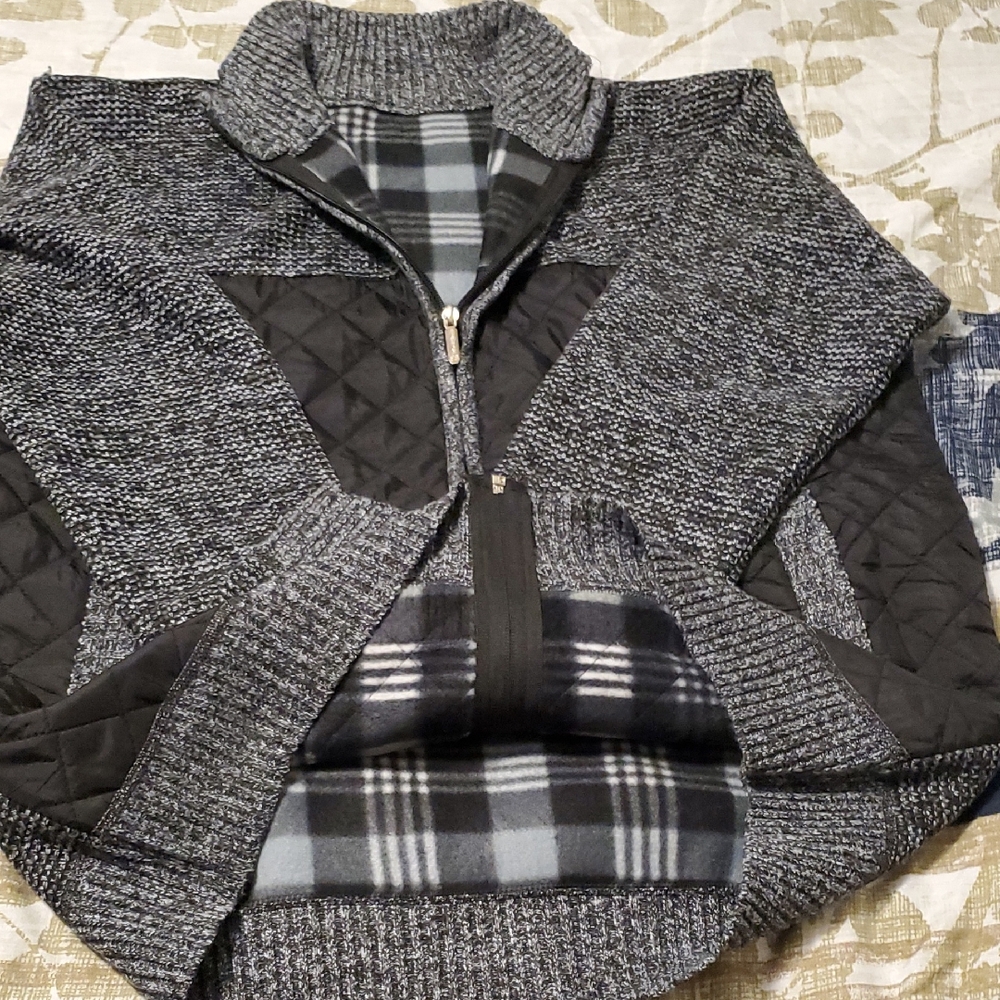 Men's Charcoal and Black Zip-Up Sweater